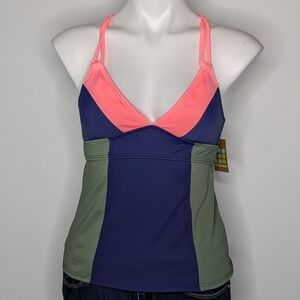 NWT Title Nine Blue Green Pink Tankini Bikini Top S